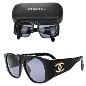 CHANEL CC Logo Sunglasses Eye Wear Plastic Black GHW 01450 Italy 60RL390